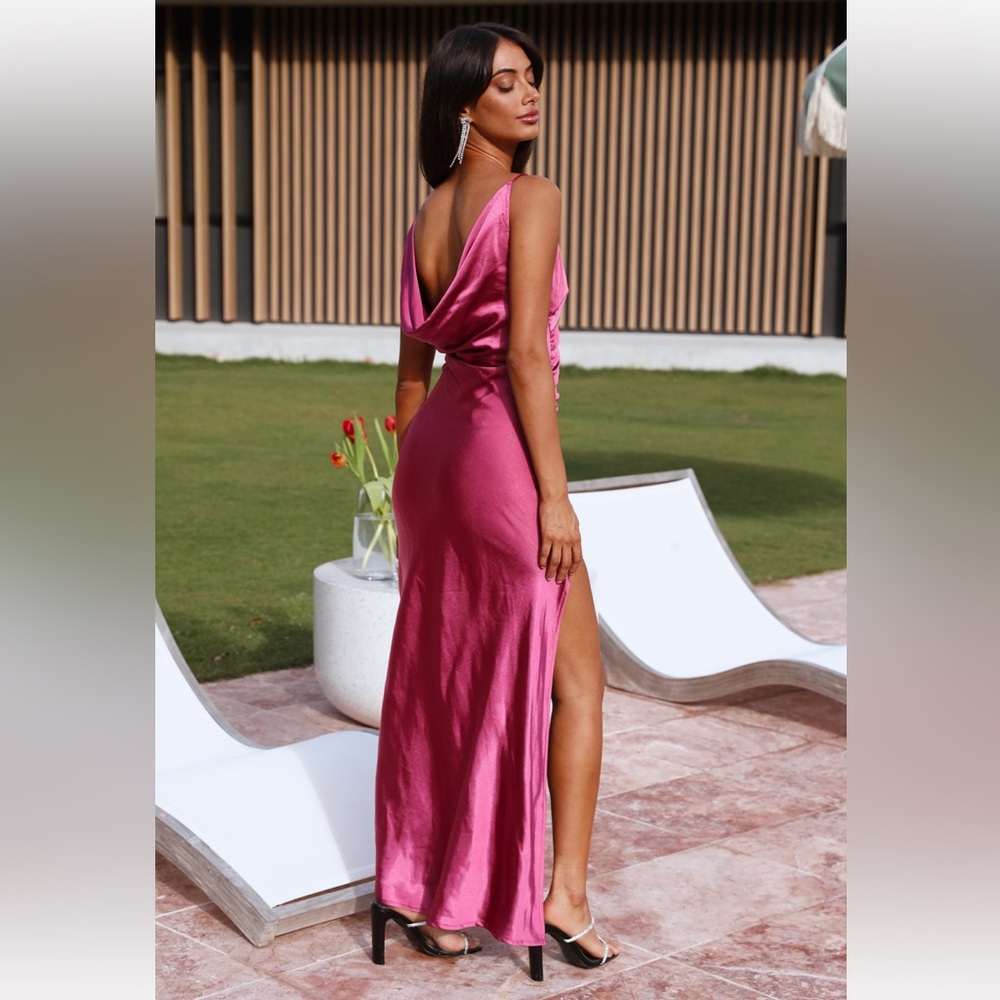 Angel Biba Satin Magenta High-Low Slip Dress